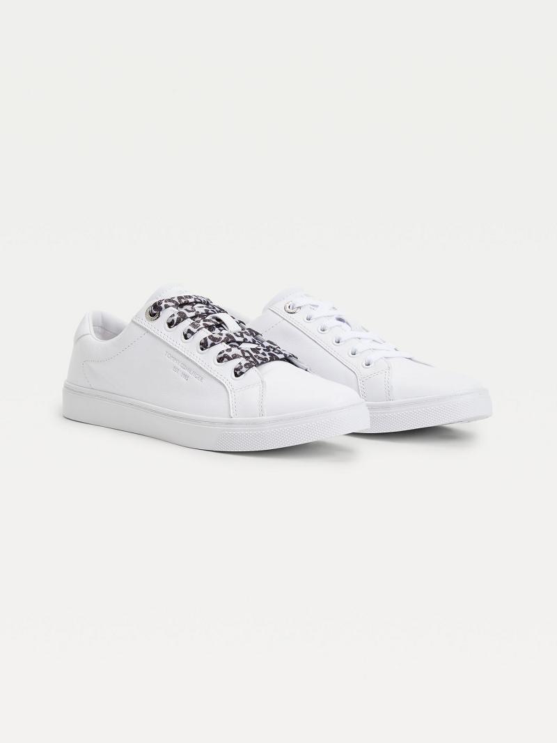 Női Tommy Hilfiger Bőr With Leopard Print Laces Alkalmi Cipő Fehér | HU 589CTV